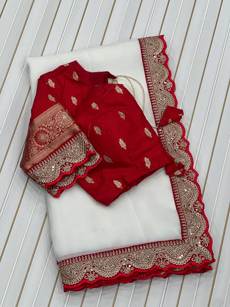 white partywear fandy chiffon saree