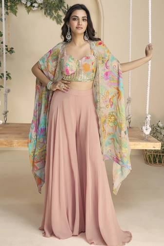 Hiva salmon multicolor embroidered silk long dresses
