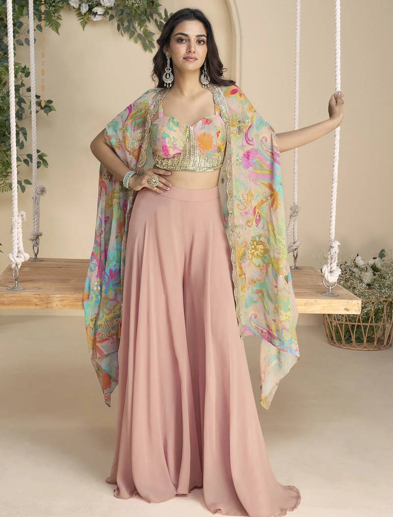 Hiva salmon multicolor embroidered silk long dresses