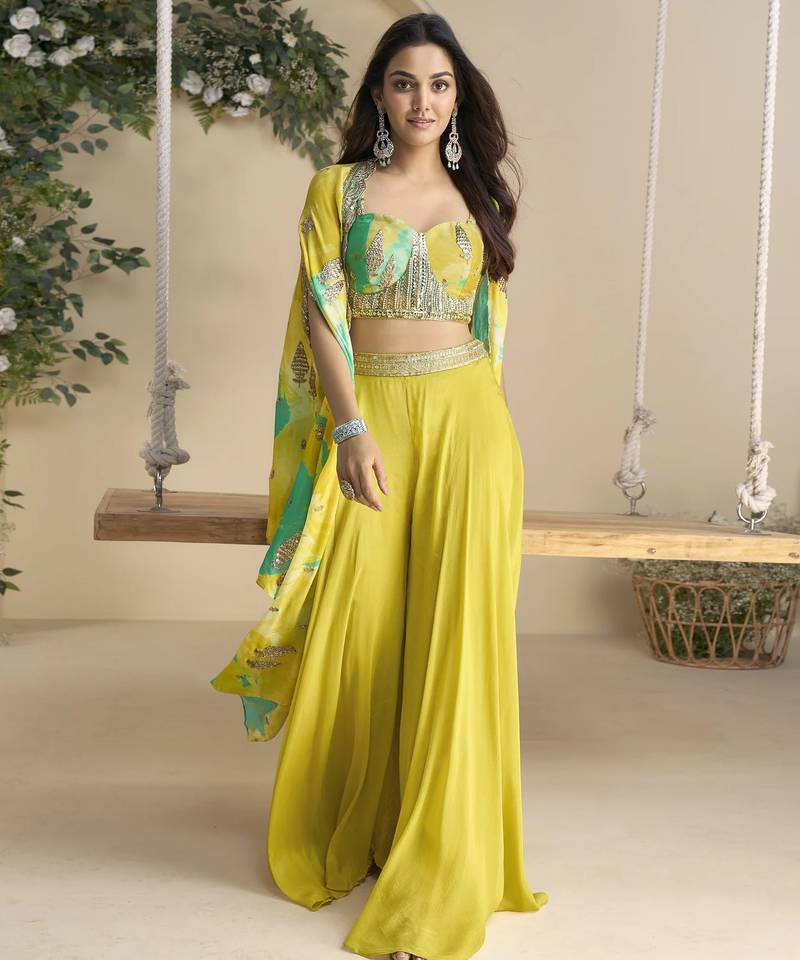 Hiva sunshine yellow embroidered silk long dresses