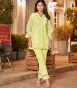 Iyana mellow yellow embroidered cotton co ord sets