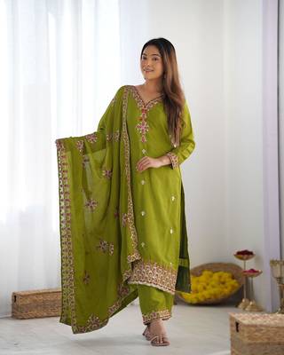 Green Designer Suit Set With Dupatta Stitched Kurti Set With Dupatta 1