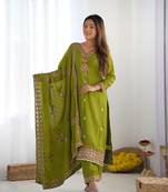 Green Designer Suit Set With Dupatta Stitched Kurti Set With Dupatta