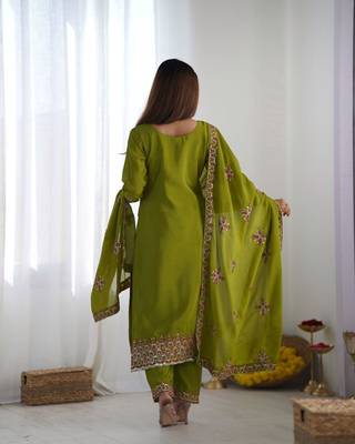 Green Designer Suit Set With Dupatta Stitched Kurti Set With Dupatta 3