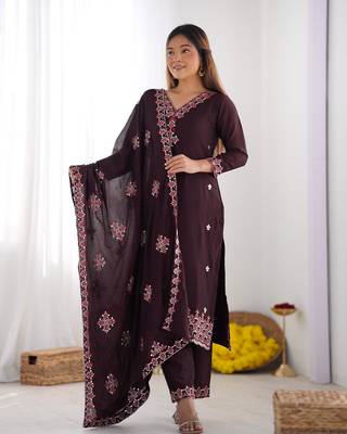 Silk Fabric Suit Set Designer Stitched Kurti Set With Dupatta 1