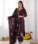 Silk Fabric Suit Set Designer Stitched Kurti Set With Dupatta
