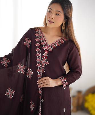Silk Fabric Suit Set Designer Stitched Kurti Set With Dupatta 2