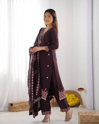 Silk Fabric Suit Set Designer Stitched Kurti Set With Dupatta 3