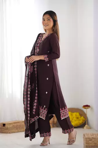 Silk Fabric Suit Set Designer Stitched Kurti Set With Dupatta