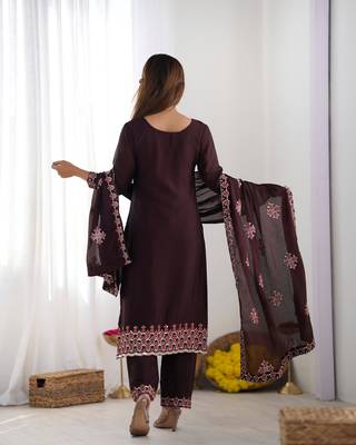 Silk Fabric Suit Set Designer Stitched Kurti Set With Dupatta 4
