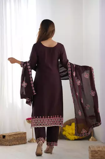 Silk Fabric Suit Set Designer Stitched Kurti Set With Dupatta