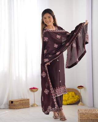 Silk Fabric Suit Set Designer Stitched Kurti Set With Dupatta 5