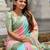 green silk blend meenakari zari weaving saree with contrast pallu