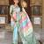 green silk blend meenakari zari weaving saree with contrast pallu