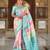 turquoise silk blend meenakari zari weaving saree with contrast pallu