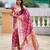 pink banarasi silk blend saree with zari weaving meenakari