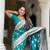 turquoise banarasi silk blend saree with zari weaving meenakari