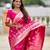 pink banarasi silk blend saree with zari weaving meenakari