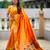 orange paithani silk blend zari weaving saree with meenakari pallu 