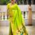 parrot green paithani silk blend zari weaving saree with meenakari pallu 