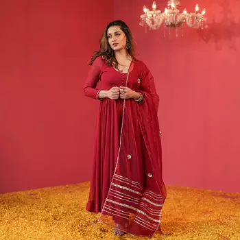  Designer Maroon Full Sleeve Suit Set With Dupatta 1