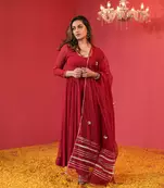  Designer Maroon Full Sleeve Suit Set With Dupatta