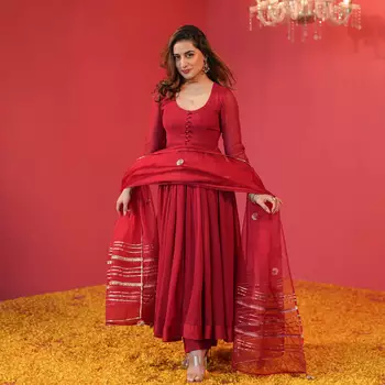  Designer Maroon Full Sleeve Suit Set With Dupatta 4