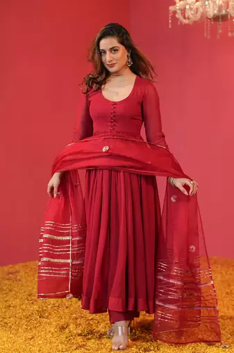  Designer Maroon Full Sleeve Suit Set With Dupatta