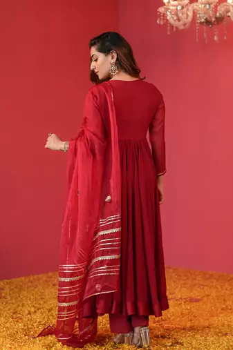 Designer Maroon Full Sleeve Suit Set With Dupatta