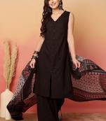 Women Cotton Hand Work A-line Kurta with Pant And Dupatta