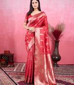 red zari woven all over motifs saree