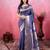 navy blue zari weaving motifs saree with woven pallu