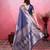 navy blue zari weaving motifs saree with woven pallu