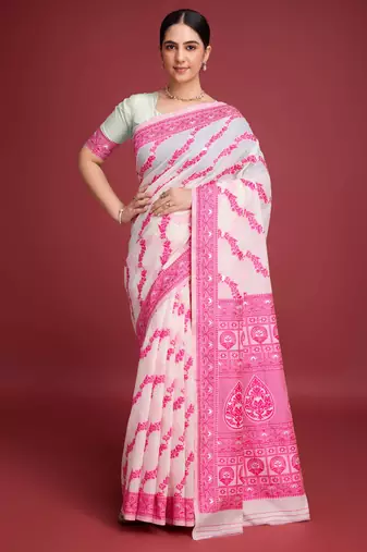 pink all-over jacquard work saree 