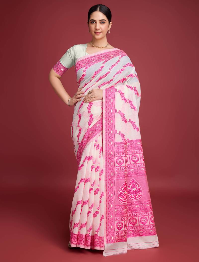 pink all-over jacquard work saree 