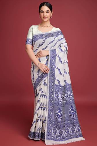 navy blue all-over jacquard work saree 
