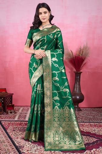 green zari woven saree with blouse