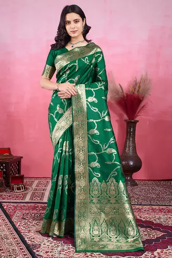 green zari woven saree with blouse