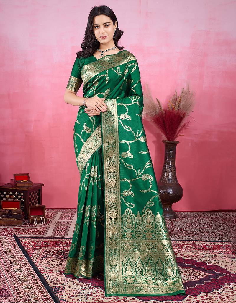 green zari woven saree with blouse