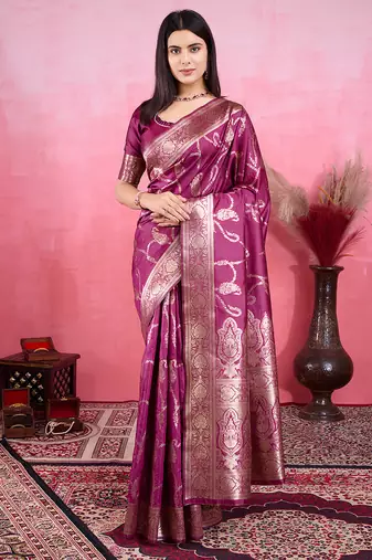 magenta zari woven saree with blouse