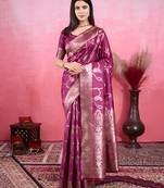 magenta zari woven saree with blouse
