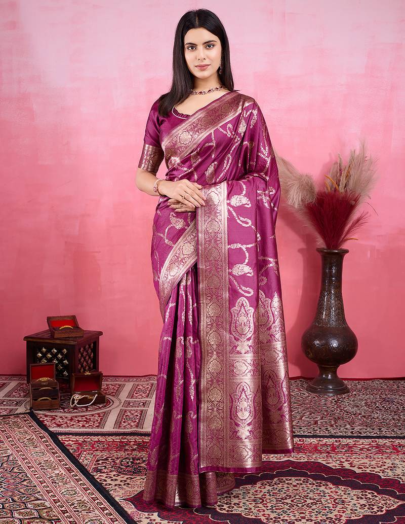 magenta zari woven saree with blouse