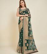 green soft organza intricate zari weaving saree
