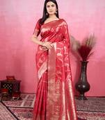 red zari woven saree with blouse