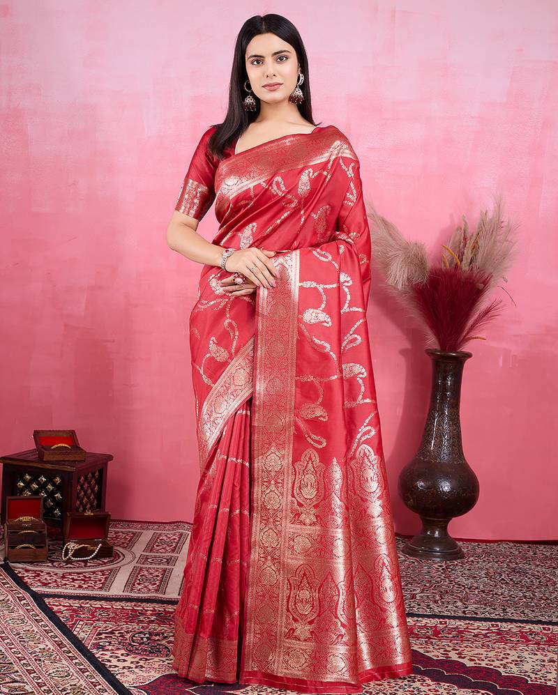 red zari woven saree with blouse