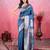 blue zari weaving motifs saree with woven pallu