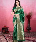 green zari weaving motifs saree with woven pallu