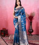 blue zari woven saree with blouse