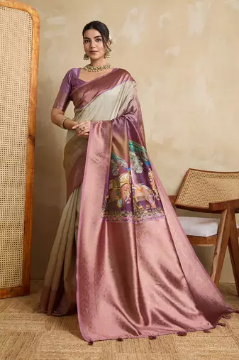magenta soft silk blend saree with blouse