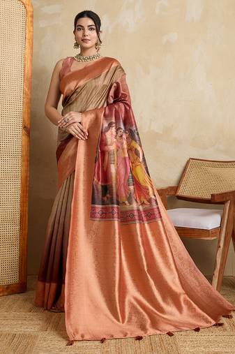 peach soft silk blend saree with blouse